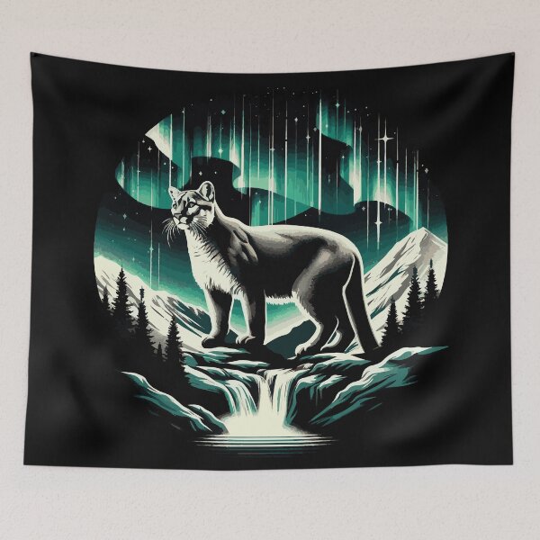 Item preview, Cougar and Northern Lights - Stunning Landscape Art designed and sold by ShobulousStudio.