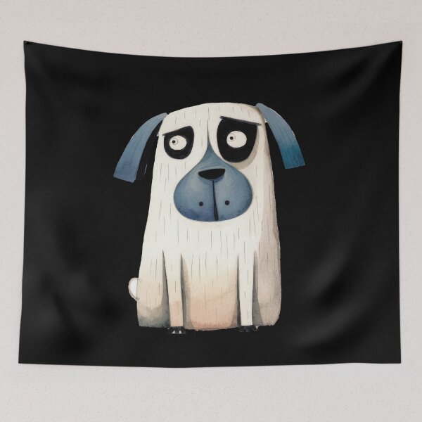 Item preview, Cute black and white dog with blue ears designed and sold by WallGemsArt.