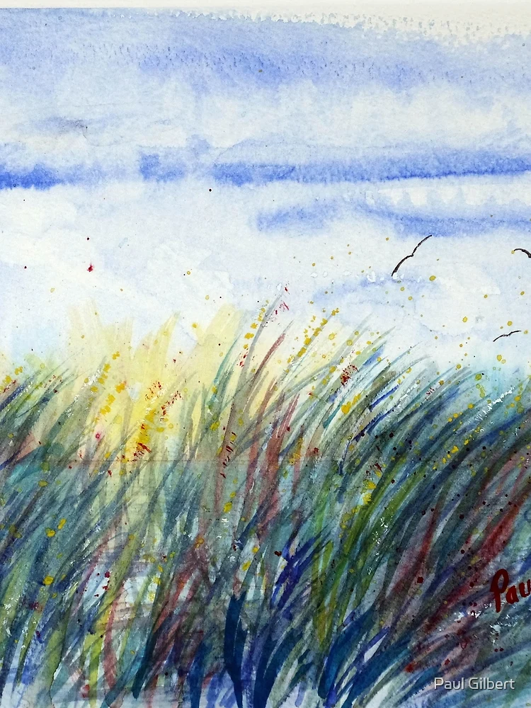 Thumbnail 3 of 3, Scarf, Sunset Reeds - Watercolour designed and sold by Paul Gilbert.