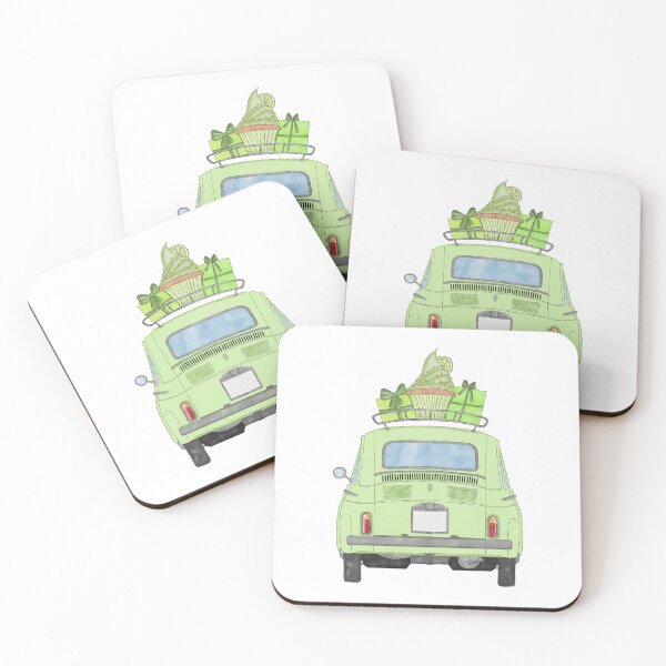 Item preview, Green Retro Fiat 500 with birthday gifts and cupcake designed and sold by portosabbia.