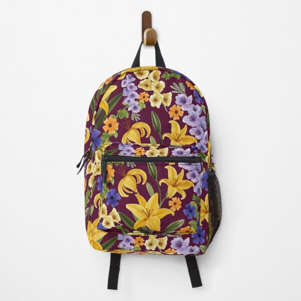 Item preview, Floral with Yellow Lily, Gladiolus, Ivy adnd Thunbergia Flowers, Burgundy Background designed and sold by Carlo-Atzei.