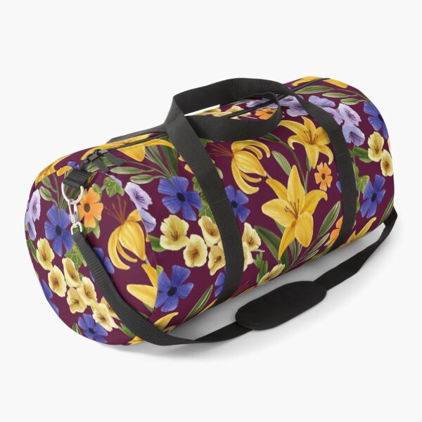 Item preview, Floral with Yellow Lily, Gladiolus, Ivy adnd Thunbergia Flowers, Burgundy Background designed and sold by Carlo-Atzei.