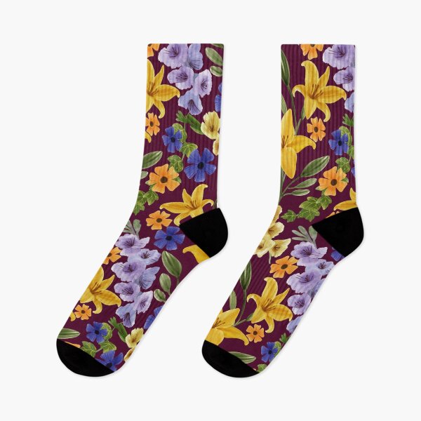 Item preview, Floral with Yellow Lily, Gladiolus, Ivy adnd Thunbergia Flowers, Burgundy Background designed and sold by Carlo-Atzei.