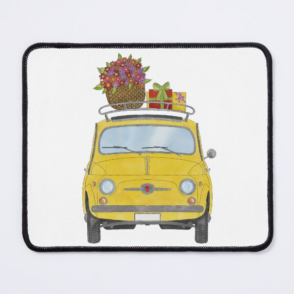 Item preview, Yellow Retro Fiat 500 with birthday gifts and flowers designed and sold by portosabbia.