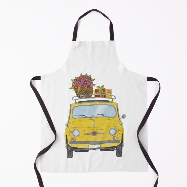 Item preview, Yellow Retro Fiat 500 with birthday gifts and flowers designed and sold by portosabbia.