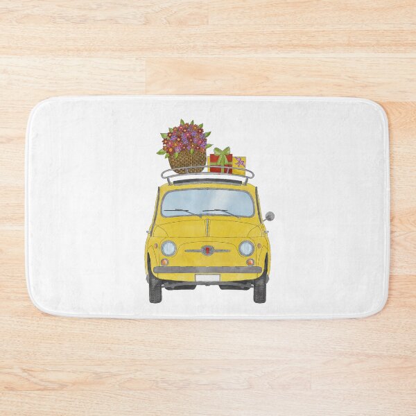 Item preview, Yellow Retro Fiat 500 with birthday gifts and flowers designed and sold by portosabbia.