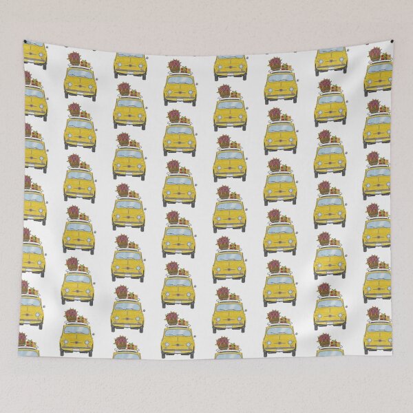 Item preview, Yellow Retro Fiat 500 with birthday gifts and flowers designed and sold by portosabbia.