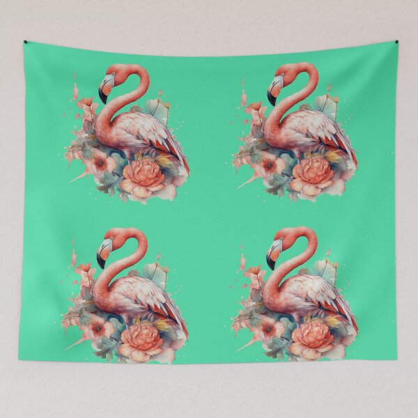 Item preview, Cute Flamingo watercolor pink Paradise with hibiscus flowers and protea flowers  designed and sold by Cuteanimecorner.