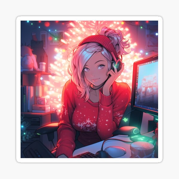 Christmas Anime Gamer Girl - Selection 7 Sticker
