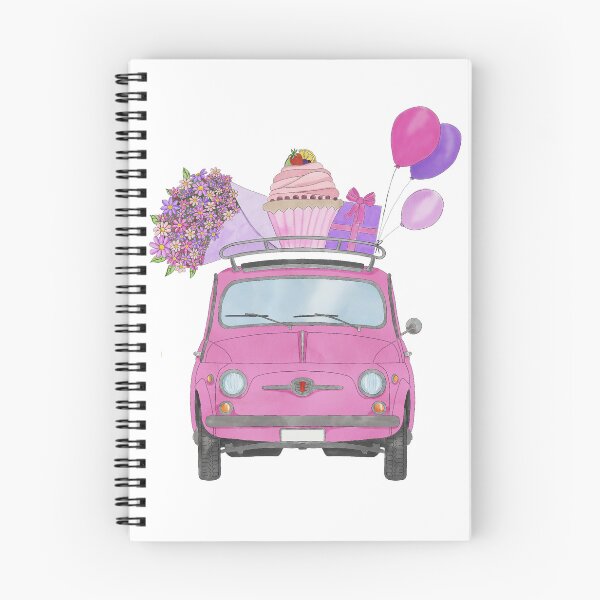 Item preview, Pink Retro Fiat 500 with birthday gifts, flowers  and balloons designed and sold by portosabbia.