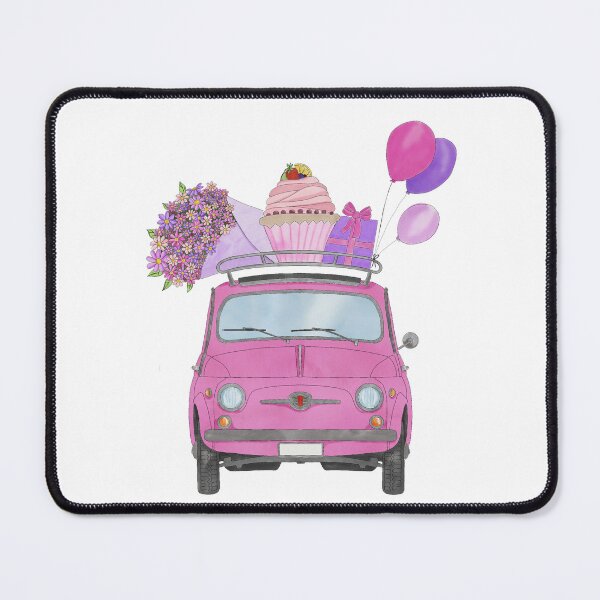 Item preview, Pink Retro Fiat 500 with birthday gifts, flowers and balloons designed and sold by portosabbia.