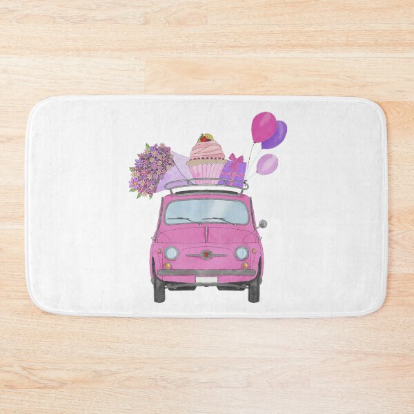 Item preview, Pink Retro Fiat 500 with birthday gifts, flowers  and balloons designed and sold by portosabbia.
