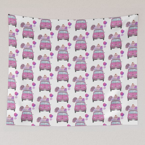 Item preview, Pink Retro Fiat 500 with birthday gifts, flowers  and balloons designed and sold by portosabbia.