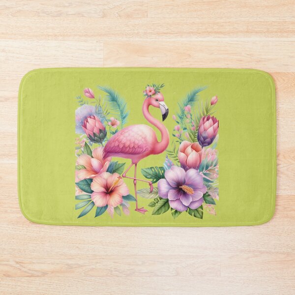 Item preview, Cute Flamingo watercolor pink Paradise with hibiscus flowers, protea flowers and palm leaves designed and sold by Cuteanimecorner.