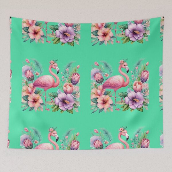 Item preview, Cute Flamingo watercolor pink Paradise with hibiscus flowers, protea flowers and palm leaves designed and sold by Cuteanimecorner.