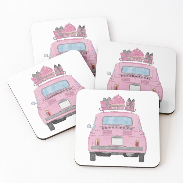 Item preview, Pink Retro Fiat 500 with birthday gifts and cupcake designed and sold by portosabbia.
