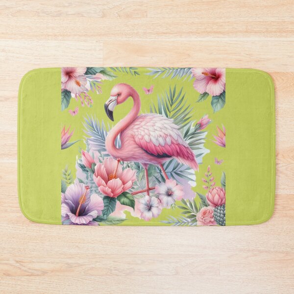 Item preview, Cute Flamingo watercolor pink Paradise with hibiscus flowers, protea flowers and palm leaves designed and sold by Cuteanimecorner.