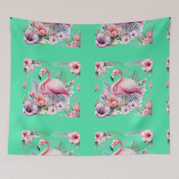 Item preview, Cute Flamingo watercolor pink Paradise with hibiscus flowers, protea flowers and palm leaves designed and sold by Cuteanimecorner.