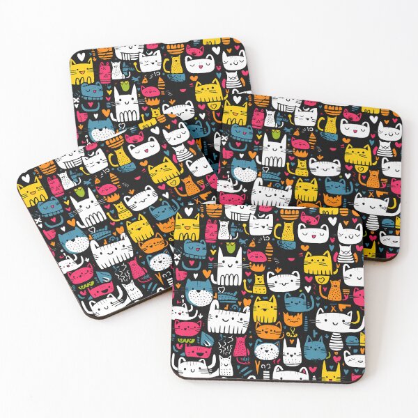 Item preview, Kitty Joke Colorful Cats on a Black Background designed and sold by HisoTorDesign.