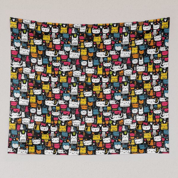 Item preview, Kitty Joke Colorful Cats on a Black Background designed and sold by HisoTorDesign.