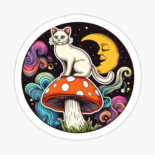 Vista previa del artículo con la obra «Pegatina de sueño de gato, arte vintage», diseñado y vendido por lukscot.