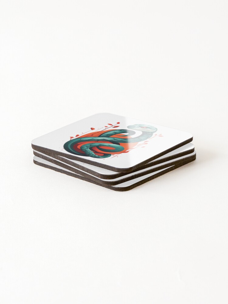Thumbnail 4 of 5, Coasters (Set of 4), Japanese Snake designed and sold by ModSync.