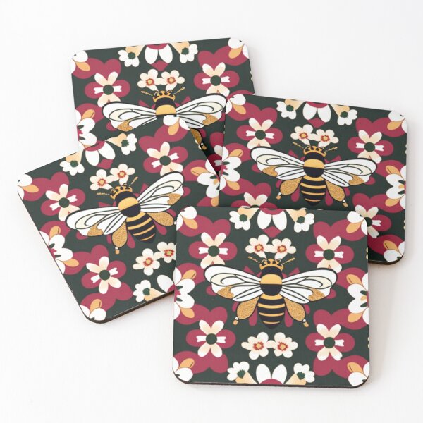 Item preview, Dark colored floral bee design  designed and sold by Roxburylane.