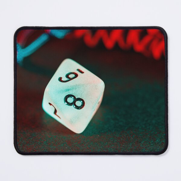 Item preview, A matte white 8-sided gaming dice on a dark background designed and sold by Giuseppe Cammino.