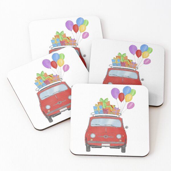 Item preview, Red Retro Fiat 500 with birthday gifts and balloons designed and sold by portosabbia.