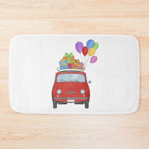 Item preview, Red Retro Fiat 500 with birthday gifts and balloons designed and sold by portosabbia.