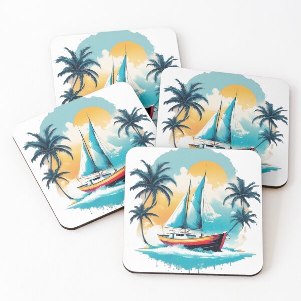 Item preview, sailboat between palm trees designed and sold by stylefusion20.