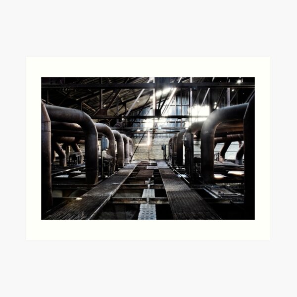 Metal grates, pipes and vents in an abandoned brick making factory Art Print