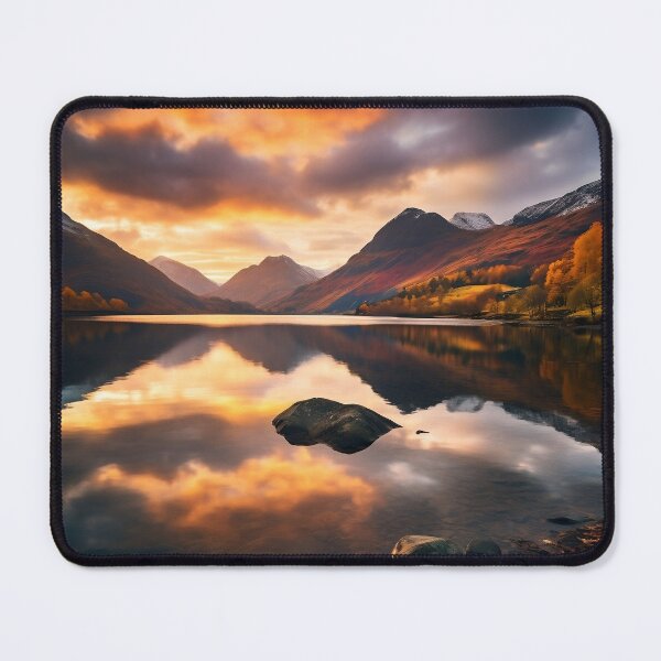 Item preview, Mountains and trees in lake at sunset in long exposure - Landscape photography designed and sold by TheArtistOf2022.