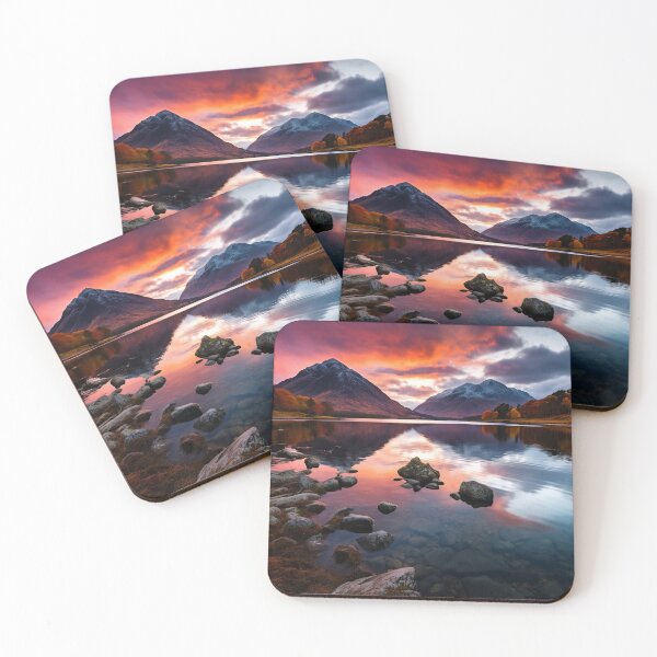 Item preview, Mountains and trees in lake at sunset in long exposure - Landscape photography designed and sold by TheArtistOf2022.