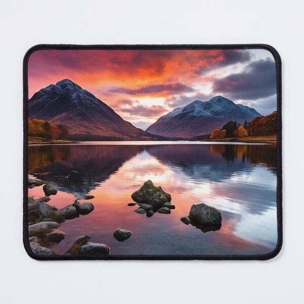 Item preview, Mountains and trees in lake at sunset in long exposure - Landscape photography designed and sold by TheArtistOf2022.