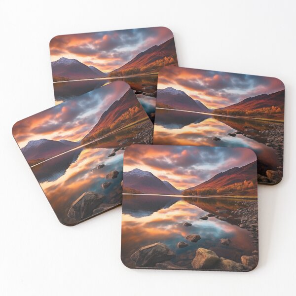 Item preview, Mountains and trees in lake at sunset in long exposure - Landscape photography designed and sold by TheArtistOf2022.