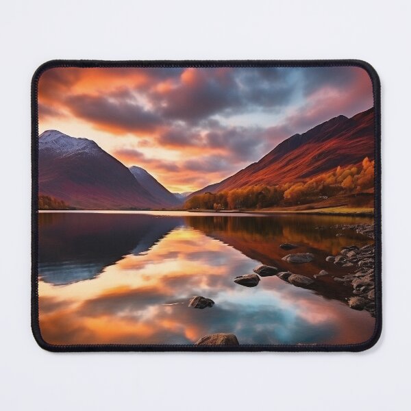 Item preview, Mountains and trees in lake at sunset in long exposure - Landscape photography designed and sold by TheArtistOf2022.