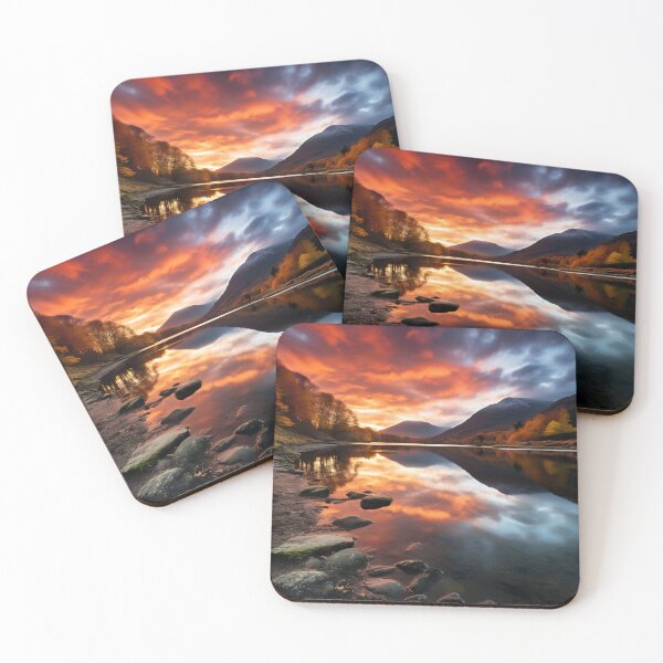 Item preview, Mountains and trees in lake at sunset in long exposure - Landscape photography designed and sold by TheArtistOf2022.