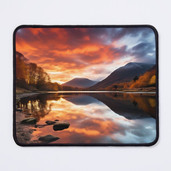 Item preview, Mountains and trees in lake at sunset in long exposure - Landscape photography designed and sold by TheArtistOf2022.