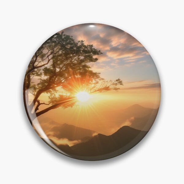 Item preview, Hazy sunset mountains with lonely tree - Landscape photography designed and sold by TheArtistOf2022.