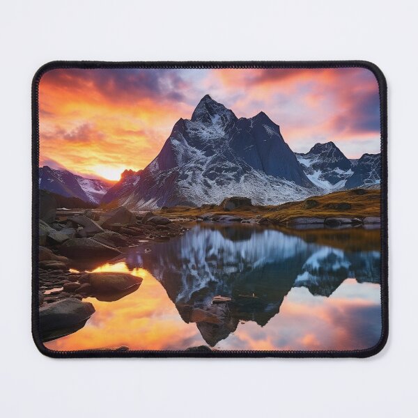 Item preview, Mountains and trees in lake at sunset in long exposure - Landscape photography designed and sold by TheArtistOf2022.