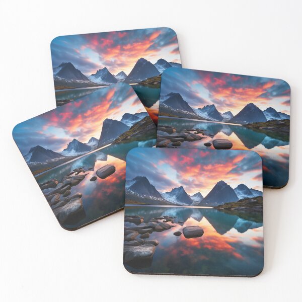 Item preview, Mountains and trees in lake at sunset in long exposure - Landscape photography designed and sold by TheArtistOf2022.