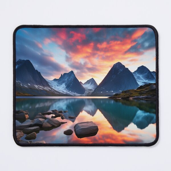 Item preview, Mountains and trees in lake at sunset in long exposure - Landscape photography designed and sold by TheArtistOf2022.