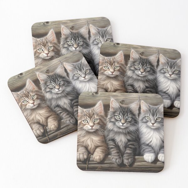 Item preview, three cute Maine Coon forest cats cats designed and sold by WallyPink.