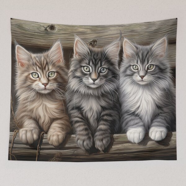 Item preview, three cute Maine Coon forest cats cats designed and sold by WallyPink.