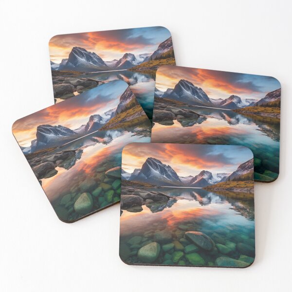 Item preview, Mountains and trees in lake at sunset in long exposure - Landscape photography designed and sold by TheArtistOf2022.