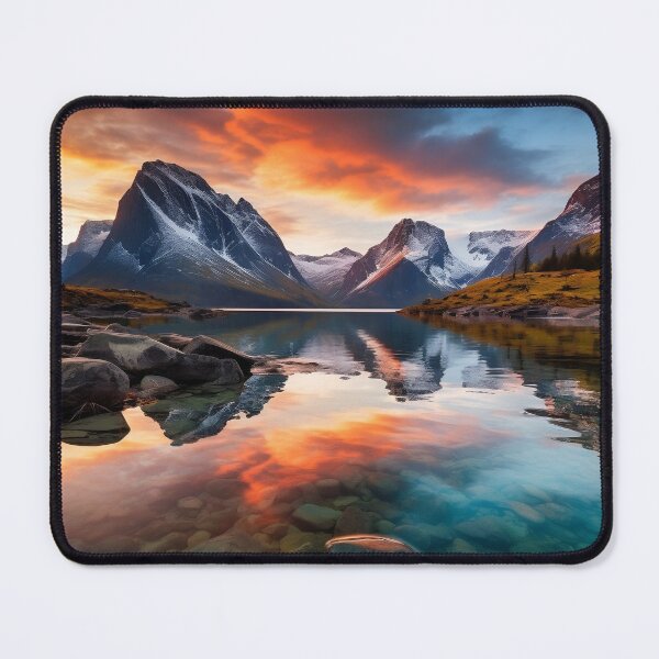 Item preview, Mountains and trees in lake at sunset in long exposure - Landscape photography designed and sold by TheArtistOf2022.