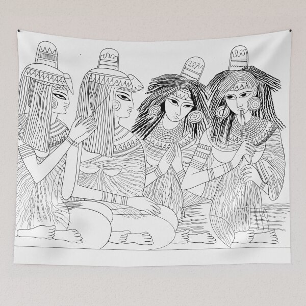 Item preview, Egyptian women tomb drawing, black on white designed and sold by Cetaceous.