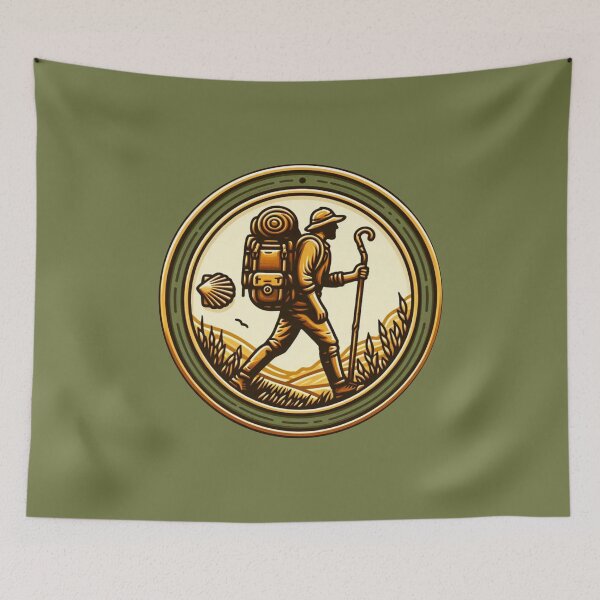 Item preview, Camino de Santiago Pelgrim Badge with Hiker and Shell designed and sold by Studio Pico.