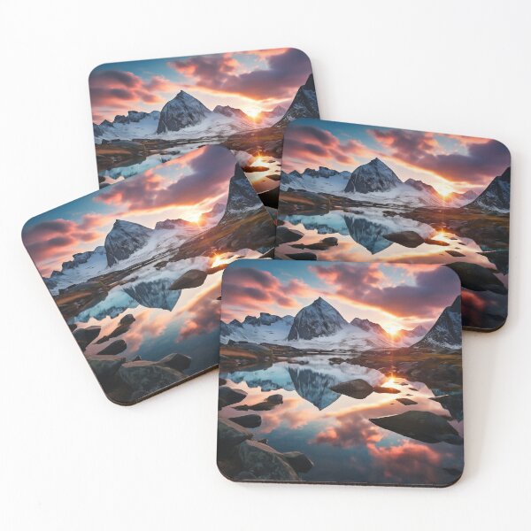 Item preview, Mountains and trees in lake at sunset in long exposure - Landscape photography designed and sold by TheArtistOf2022.